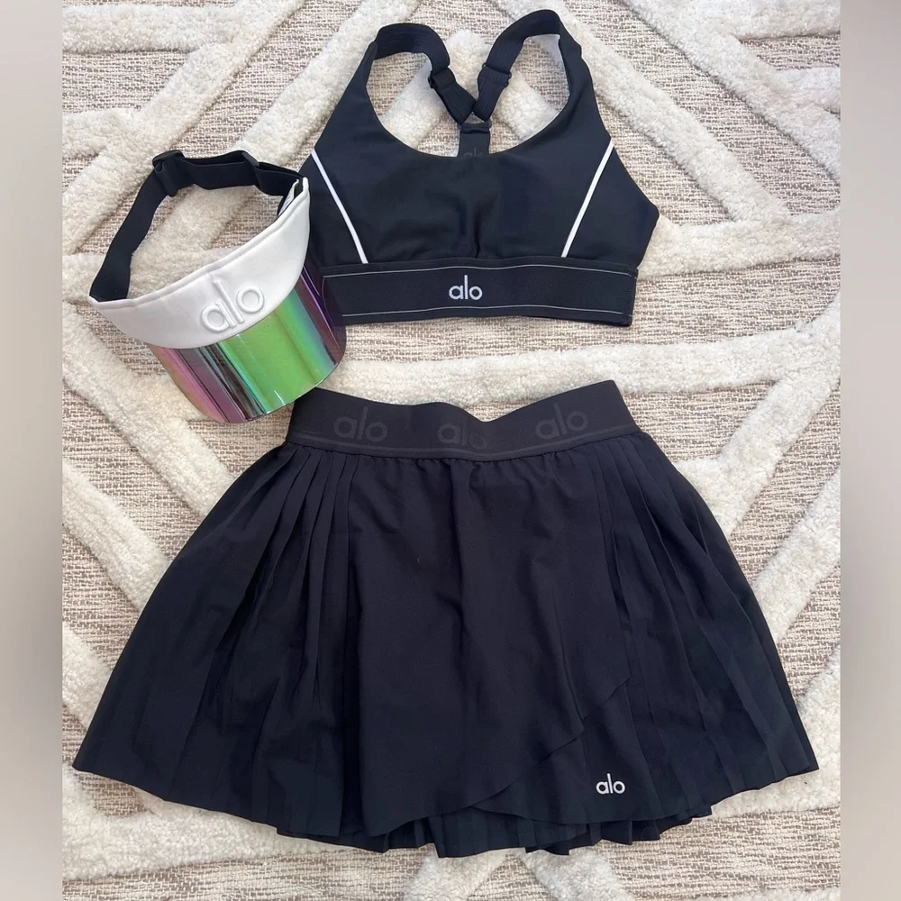 ALO Yoga Aces Tennis Pleated Skirt Black XS excellent condition